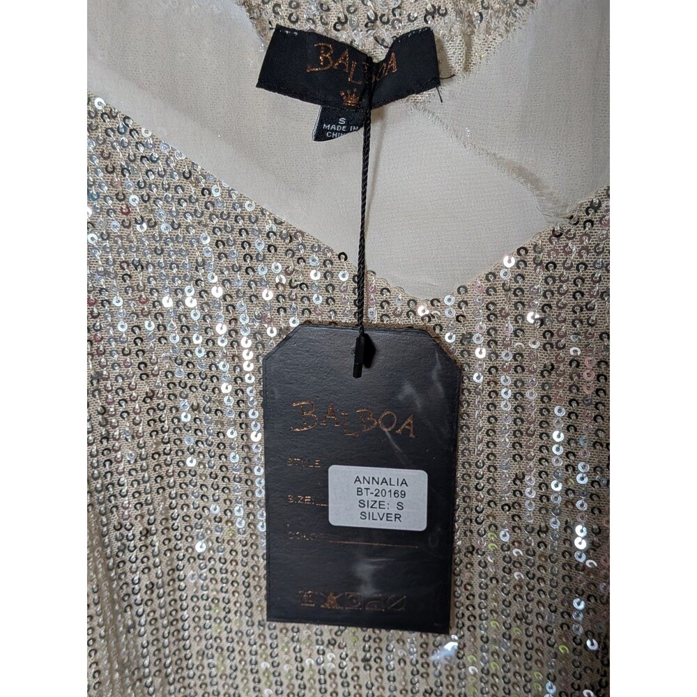 NEW Balboa Fashion Sequin Cami Tank Top Silver Annalia Small Valentine's Sexy